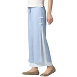 kaondbfi Women's Color Block Buckle Wide Leg Capri Pants Double Layer ...
