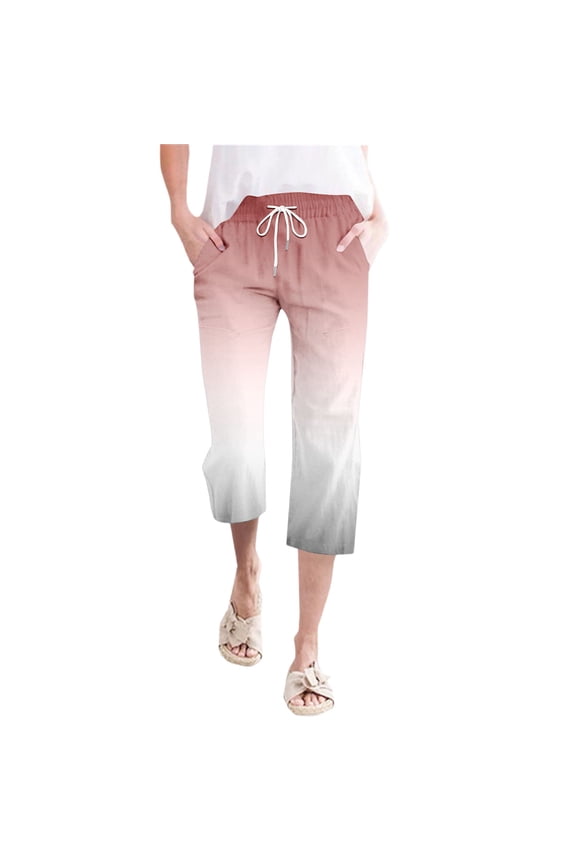Women's Gradient Pants Waist Textured Bubble Crinkle Casual Pants with Pockets Lightweight Summer Trousers for Beach and Daily Wear
