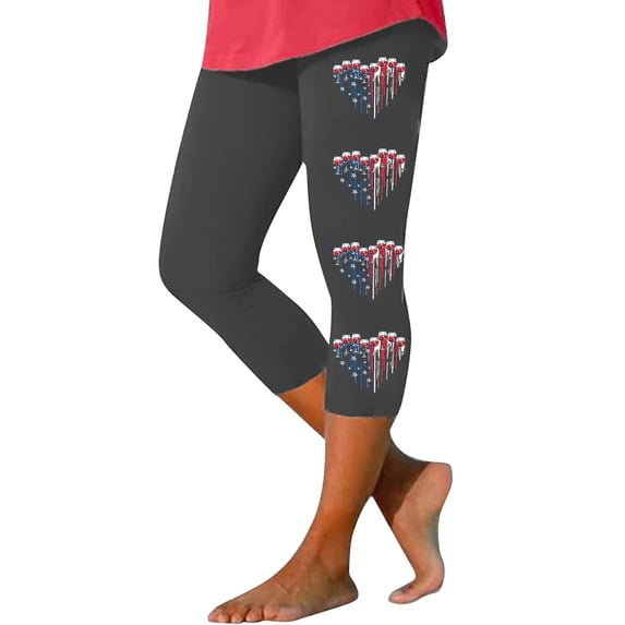 kaondbfi Women's Independence Day Printed Cropped Pants Tight Slimming Casual Leggings 4th of July Leggings for Women