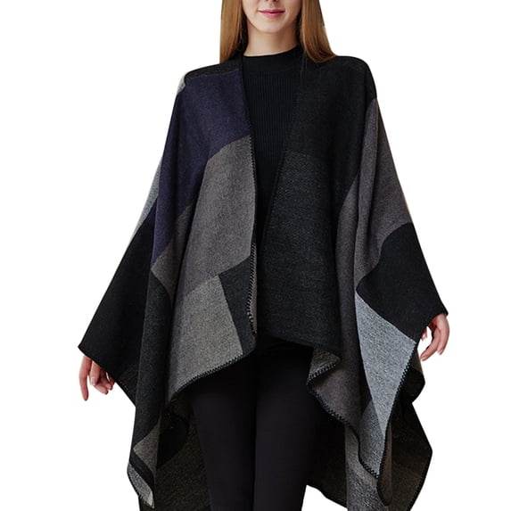 kaondbfi Women's Outdoor Travel Essentials Accessories Shawl Wraps for Women Plaid Shawl Wraps Open Front Poncho Cape Oversized Sweaters Casual Cardigan Shawls for Fall Winter