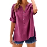 kaondbfi Women's Solid Color Stand Up Collar Cotton Long Sleeved Shirt ...