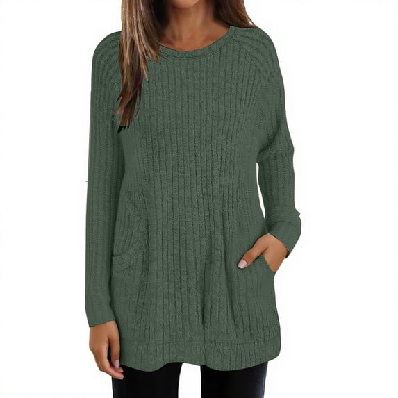 kaondbfi Womens Fashion Summer Tops Long Sleeve Shirts for Women Casual Tops Loose Fit Rib Knit Lightweight Long Sweater Crew Neck Pullover With