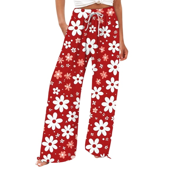 kaondbfi Womens Wide Leg Pants Casual Elastic Waist Pant Long with Pockets Summer Casual Pants for Women