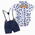 thumbnail image 1 of kaprioy Baby Boy Clothes Baby Boy Formal Short Set Boy Dress Outfits Soft Cotton Dinosaur Print Bodysuit with Bow Tie Newborn Boy Dress Outfit, 1 of 9