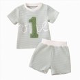 thumbnail image 1 of kaprioy Baby Boy Clothes Toddler Boy 1st Birthday Outfit One Stripe Tee and Shorts 2-Piece Toddler Boy Summer Clothes, 1 of 6