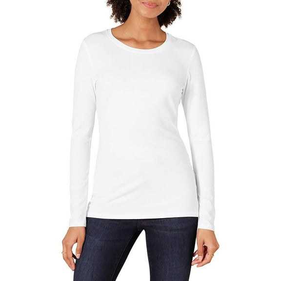 kaprioy Essentials Women's Regular-Fit Plus Size Long-Sleeve Crewneck T-Shirt White, L