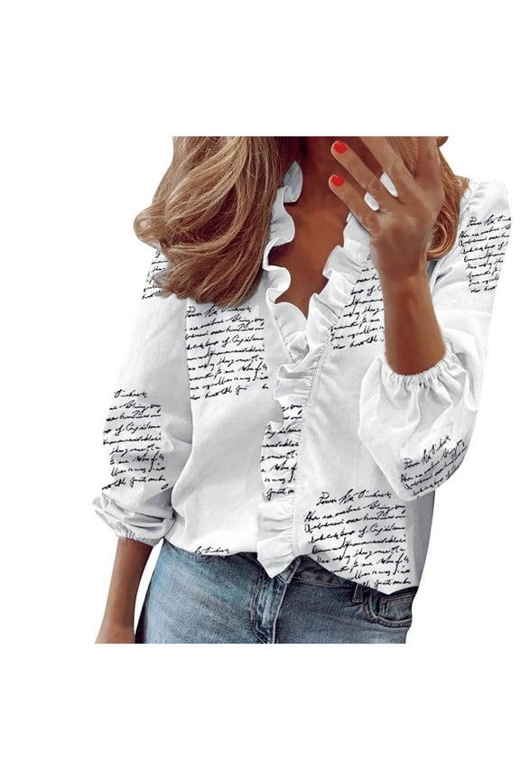 Ruffled Tops for Women V Neck Long Sleeve Ruffle Shirt Comfort Plus Size Long Sleeve Shirts for Women Silver, S