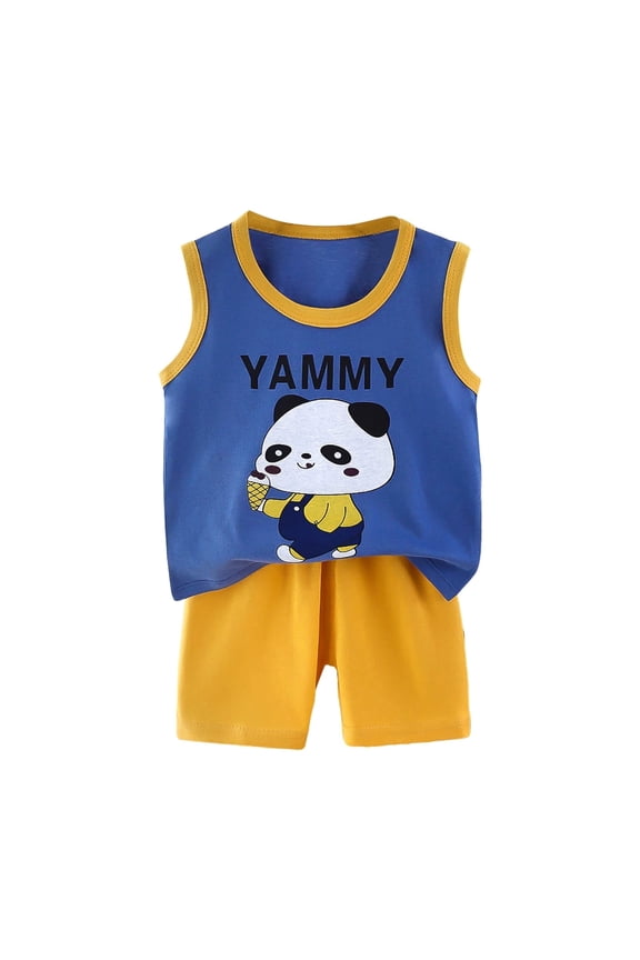 Toddler Baby Boys Summer Outfits Sleeveless Cartoon Print T-Shirt Tops & Shorts Sets 2Pcs Cute Baby Boys' Clothing Sets Boy Outfits 3M-6T