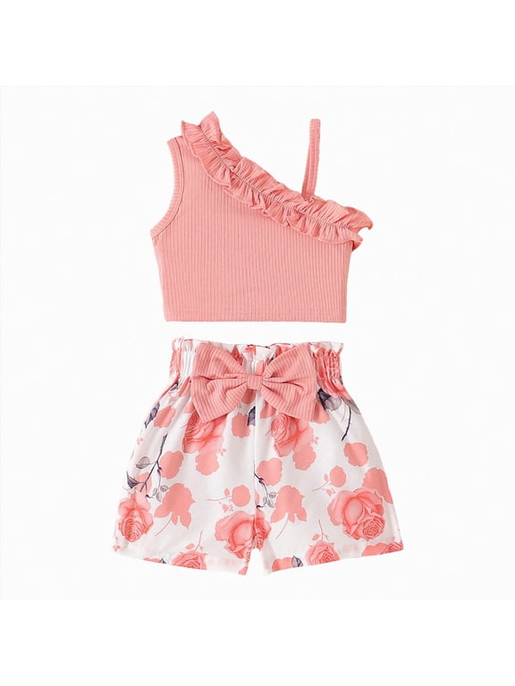Toddler Girl Clothes 2T 3T 4T 5T 6T 7T 8T Toddler Baby Girls Summer Clothes Outfits Ruffle Sleeveless Top Shirt Cute Shorts Set