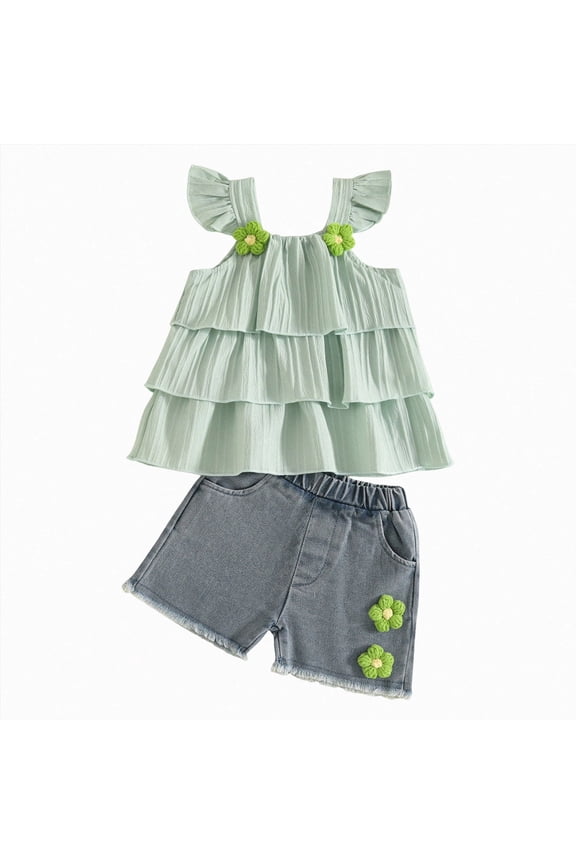 Toddler Girl Clothes Toddler Baby Girl Summer Outfit 9 12 18 24 Months 2T 3T 4T Layered Tank Top Denim Shorts Set 2 Pcs Clothes Set