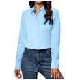 thumbnail image 1 of kaprioy Women's Button Down Shirts Classic Fit Dress Shirt Work Business Casual Long Sleeve Blouse Tops Blue, XXXXL, 1 of 5