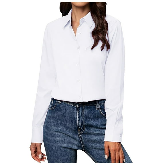 kaprioy Women's Button Down Shirts Classic Fit Dress Shirt Work Business Casual Long Sleeve Blouse Tops White, XL