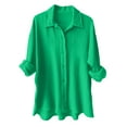 thumbnail image 1 of kaprioy Women's Oversized Button Down Shirts Collared Button Up Shirt Blouse Top Dark Green, L, 1 of 5