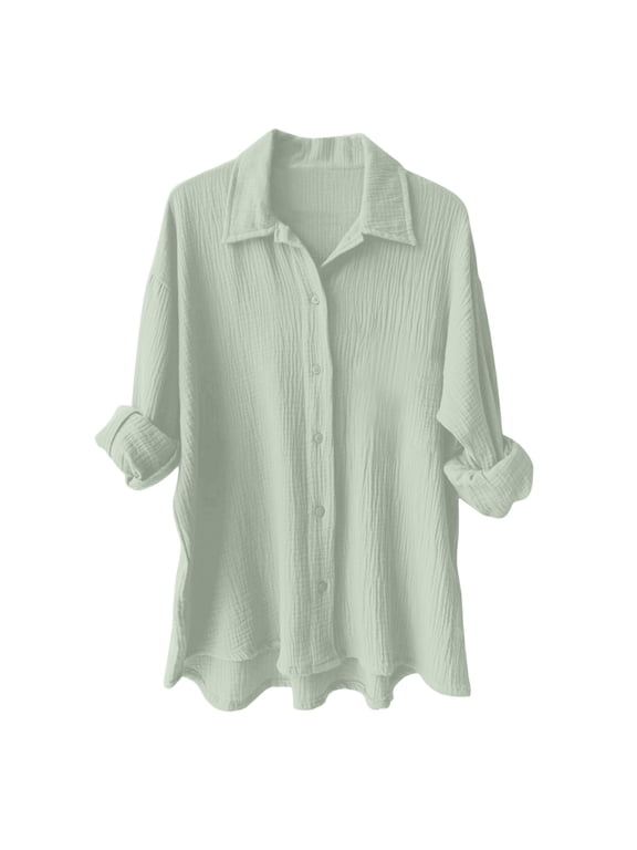 Women's Oversized Button Down Shirts Collared Button Up Shirt Blouse Top Light Green, XL