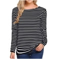 thumbnail image 1 of kaprioy Womens 3/4 Length Sleeve Tops Striped Boatneck Shirt Breton French Cotton Tees Black, XXL, 1 of 4