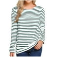 thumbnail image 1 of kaprioy Womens 3/4 Length Sleeve Tops Striped Boatneck Shirt Breton French Cotton Tees Green, XL, 1 of 4