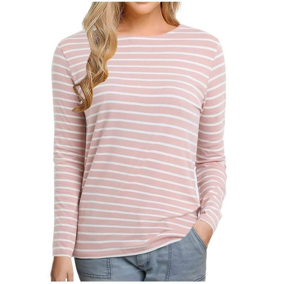kaprioy Womens 3/4 Length Sleeve Tops Striped Boatneck Shirt Breton French Cotton Tees Pink, S