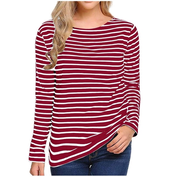 kaprioy Womens 3/4 Length Sleeve Tops Striped Boatneck Shirt Breton French Cotton Tees Red, S