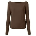 thumbnail image 1 of kaprioy Womens Boat Neck Tops Casual Fitted Tee Shirts Solid Color Fall Basic Clothes Long Sleeve Shirts Coffee, XS, 1 of 8