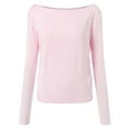 thumbnail image 1 of kaprioy Womens Boat Neck Tops Casual Fitted Tee Shirts Solid Color Fall Basic Clothes Long Sleeve Shirts Pink, M, 1 of 9