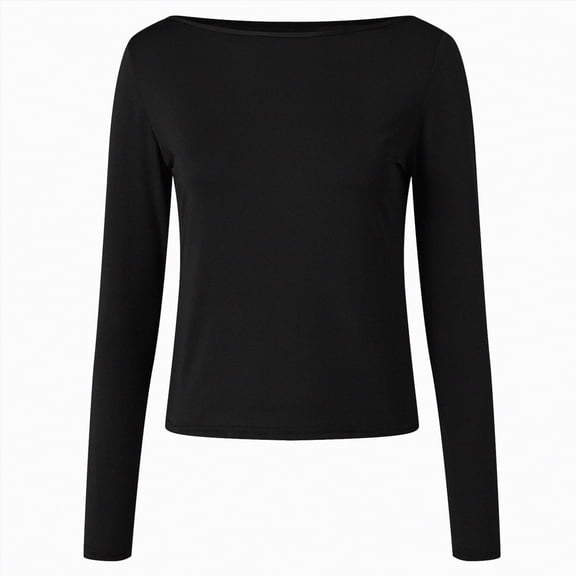 kaprioy Womens Boat Neck Tops Casual Fitted Tee Shirts Solid Color Fall Basic Clothes Long Sleeve Shirts Women's Long Sleeve Top Side Ruched Shirt