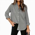 thumbnail image 1 of kaprioy Womens Button Down Shirts Striped Classic Long Sleeve Collared Office Work Blouses Tops with Pocket Lapel Button Up Shirt Loose Top, 1 of 3