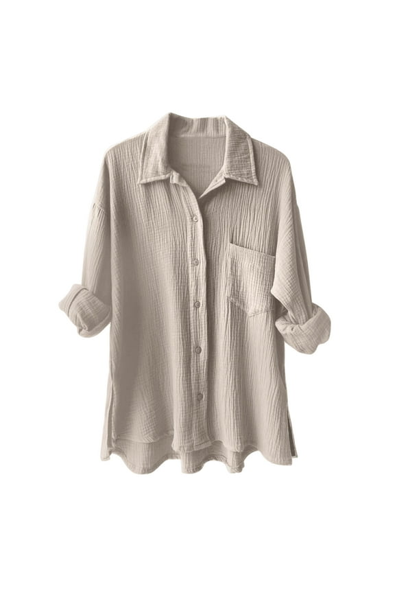 Womens Corduroy Button Down Shirts Boyfriend Long Sleeve Oversized Blouses Tops Khaki, XXL