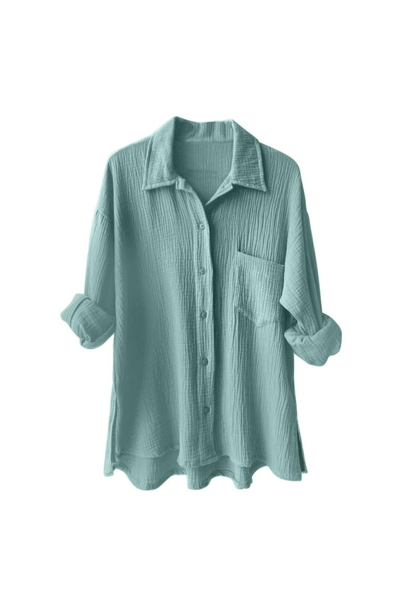 Womens Corduroy Button Down Shirts Boyfriend Long Sleeve Oversized Blouses Tops Light Green, XXL