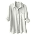 thumbnail image 1 of kaprioy Womens Corduroy Button Down Shirts Boyfriend Long Sleeve Oversized Blouses Tops White, S, 1 of 6