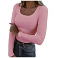 thumbnail image 1 of kaprioy Womens Long Sleeve Scoop Neck Ribbed Tee Slim Basic Shirts Knit Fitted Casual Tops Fall And Winter Pink, M, 1 of 5