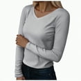 thumbnail image 1 of kaprioy Womens Long Sleeve Scoop Neck Ribbed Tee Slim Basic Shirts Knit Fitted Casual Tops Fall And Winter Women's Solid Color High Elastic Long Sleeved Top, 1 of 5