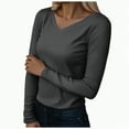 thumbnail image 1 of kaprioy Womens Long Sleeve Scoop Neck Ribbed Tee Slim Basic Shirts Knit Fitted Casual Tops Fall And Winter Women's Solid Color High Elastic Long Sleeved Top, 1 of 5