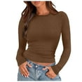 thumbnail image 1 of kaprioy Womens Long Sleeve Stretch Crewneck Ribbed T-Shirt Slim Fit Casual Basic Tops Coffee, XL, 1 of 7