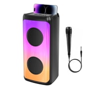 Karaoke Machine, Portable Bluetooth Karaoke Speaker with 1 Wired Microphones for Adults Kids with LED Lights, Supports AUX/USB/TF for Home Party