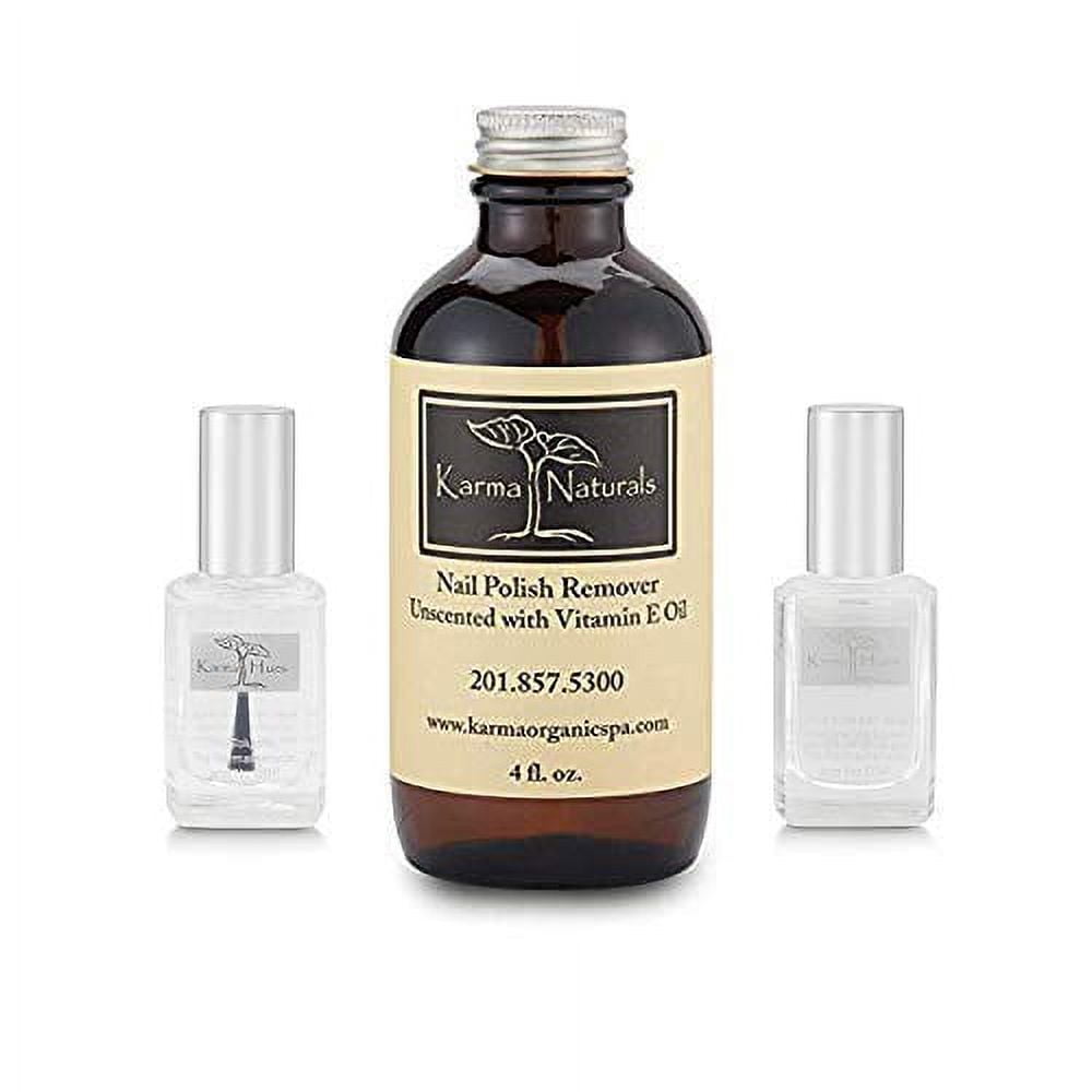 karma organic Unscented Nail Polish Remover, 4 OZ with Gel Finish Top Coat Long Lasting Beauty or (Triple 5 Base Coat; Non-Toxic Nail Treatment Vegan Cruelty-Free)