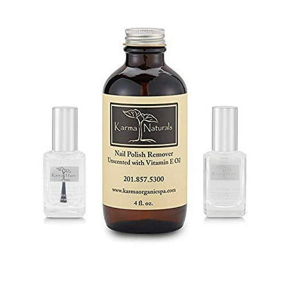 karma organic Unscented Nail Polish Remover, 4 OZ with Gel Finish Top Coat Long Lasting Beauty or (Triple 5 Base Coat; Non-Toxic Nail Treatment Vegan Cruelty-Free)