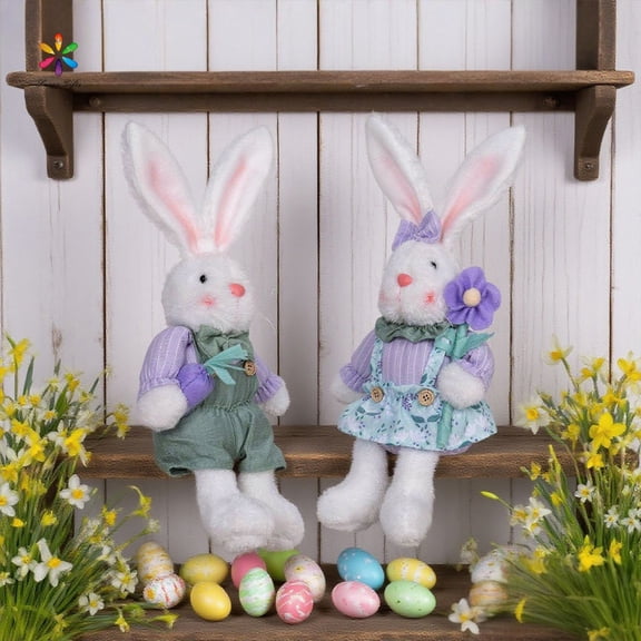 karymi 13 Inch Easter Bunny Plush Lint Doll with Carrot Spring Decoration Soft Stuffed Rabbit for Home Party Tabletop Shelf Holiday Gift Party Favors