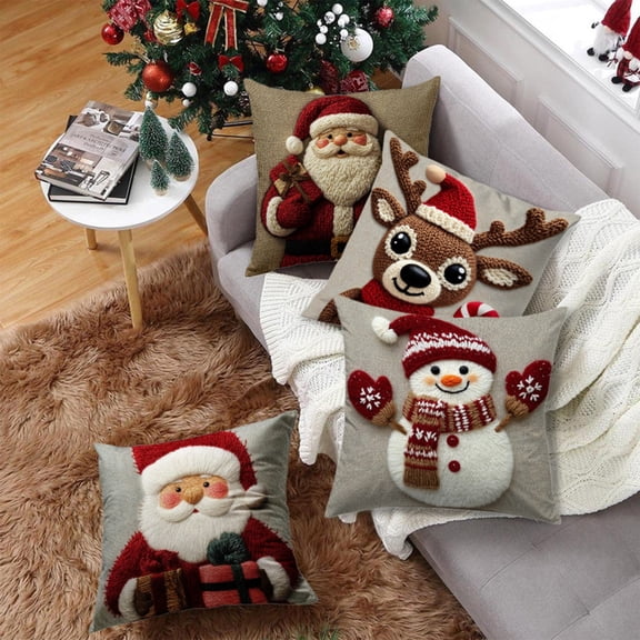 karymi 4Pcs Christmas Collection Pillowcase 18x18 Festive Holiday Decor for Living Room Sofa Cushion Covers Christmas Party Decorations Living Room Decor Christmas Decorations Indoor