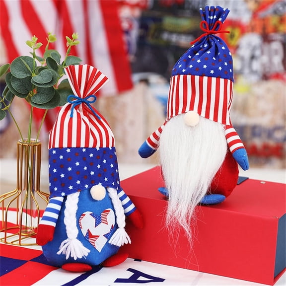 karymi 4th of July Gnome Figurine, Red White Blue Plush Gnome with Hat and Beard, 7.5x3.5 Inch Patriotic Dwarf for Independence Day Table Shelf Mantel Home Decor Home Decor