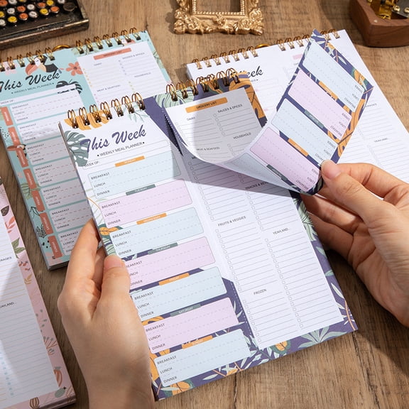 karymi 52 Sheets Magnetic Weekly Meal Planner Notebook with Grocery List, 5.9x8.3 in Wall-Mountable Undated Meal Notepad with Spring-Bound, Menu Planner for Daily, Refrigerator Mountable