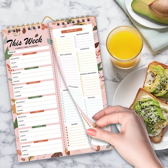 karymi 52 Sheets Magnetic Weekly Meal Planner Notebook with Grocery List, 5.9x8.3 in Wall-Mountable Undated Meal Notepad with Spring-Bound, Menu Planner for Daily, Refrigerator Mountable
