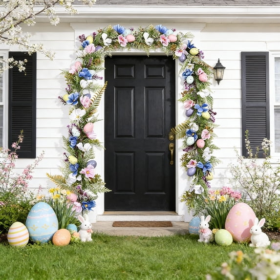 karymi 72.8in Easter Eggs Vines Rattan Door Decorations Spring Branches And Leaves Floral Decor Colorful Indoor And Outdoor Home Decor Patio Porch Accents House Decor Living Room Decor