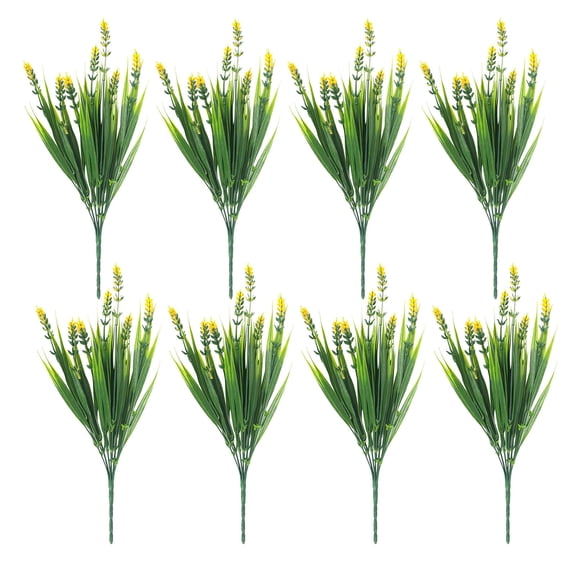 karymi 8 Pcs Artificial Lavender Flowers with Leaf Grass, Realistic Green Plants, Plastic Fake Flowers for Home Decor, Wedding Bouquet, No Maintenance, Vase Arrangement Room Decor