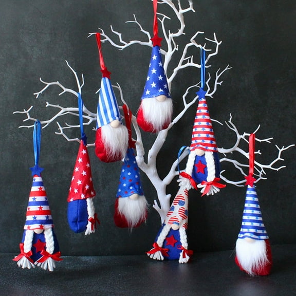 karymi 8 Pcs Patriotic Gnome Hanging Ornaments 7 Inch Red White Blue Mini Dwarf Cloth Dolls with Rope for 4th of July Independence Day Tabletop Shelf Mantle Party Favors Fourth of July Accessories