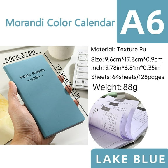 karymi A6 Size Daily Planner Notebook with 64 Sheets, 6.81x3.78 inch Lined Journal for Organizer Travel Diary Memo Book, Portable for Students Office and Home Use Mens Gifts Gifts for Women