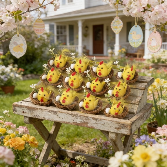 karymi Adorable Easter Chick Ornaments Cute Holiday Decor Set Plastic Yellow 9.84x6.69x1.97in Festive Party Props for Table Centerpiece Mantel Spring Celebration Display Bedroom Decor