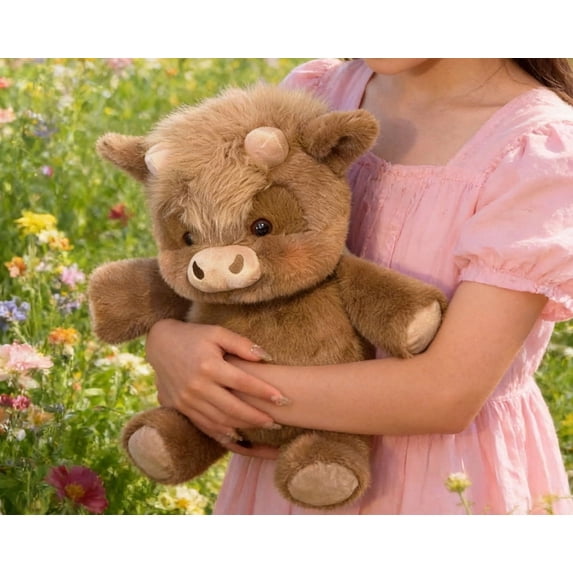 karymi Adorable and Furry Highlands Cattle Soft Toy Adorable Highlands Cow Plushs Toy Soft Stuffed Animals Running Cow Plushs for Stress Relief Emotional Outdoor Decor