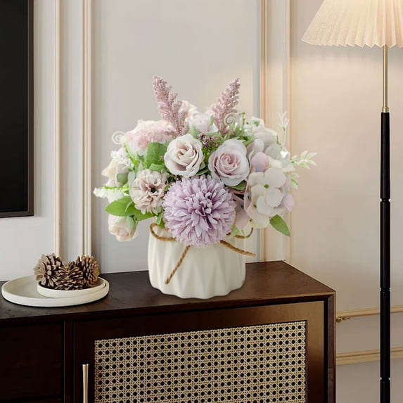 karymi Artificial Flower with Small Ceramic Vase Fake Silk Variety Flower Balls Flowers Decoration Table Appropriate Home Party Office Wedding Holiday Gifts Bedroom Decor