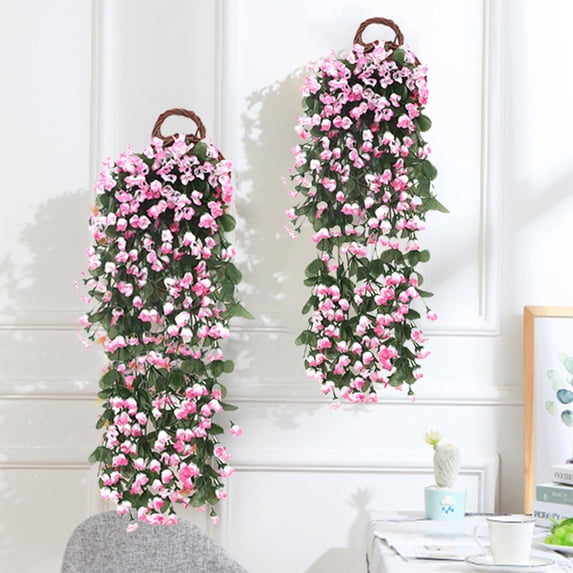 karymi Artificial Hanging Basket Wall Decor Polyester Fake Plants for Indoor Home Kitchen Office Decorations Realistic Hanging Flower Arrangement Holiday Gifts Bedroom Decor