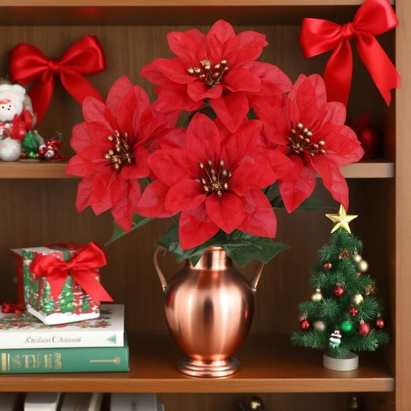 karymi Artificial Poinsettia Christmas Flower Red Silk Bloom for Holiday Tree Garland Table Decoration Christmas Party Decorations The Big Save The Big Save Big Savings